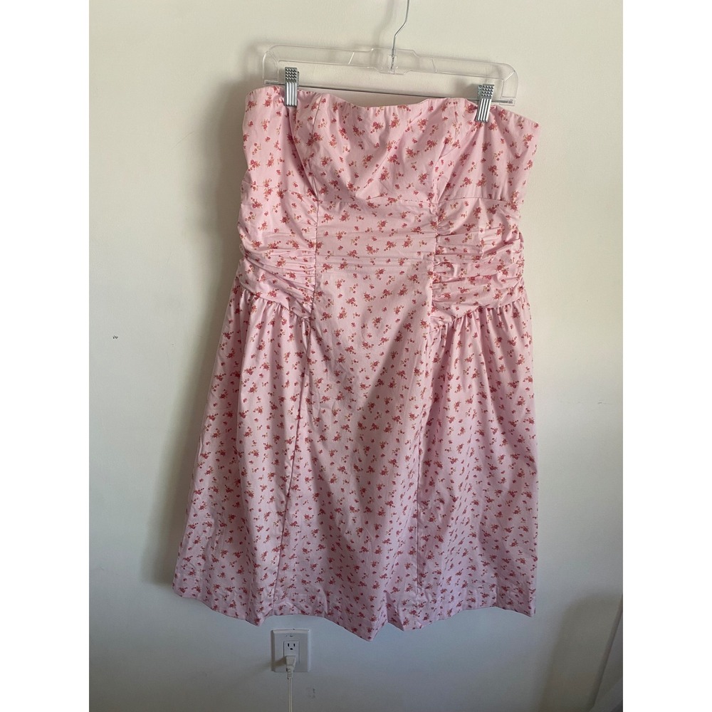 Pink Floral Strapless Mini Dress XL NWT Smocked Back Ruched Sweetheart